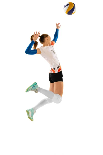 Jogadora Voleibol Profissional Feminina Treinamento Uniforme Esportivo Com Bola Isolada — Fotografia de Stock