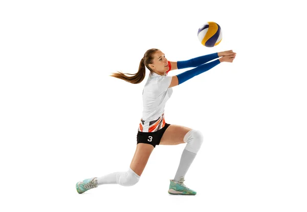 Female Professional Volleyball Player Sports Uniform Training Ball Isolated White — Stock Photo, Image