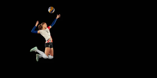 Schlagen Sie Den Ball Sprung Dynamisches Porträt Eines Professionellen Volleyballspielers — Stockfoto