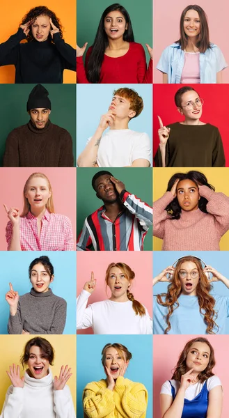 Var Annorlunda Collage Porträtt Uttrycksfulla Manliga Och Kvinnliga Modeller Multietnisk — Stockfoto