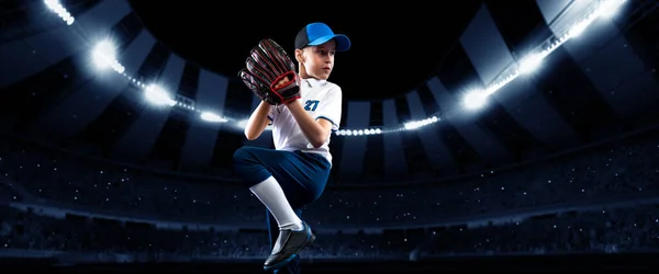 Sport Collage Med Liten Pojke Nybörjare Baseball Spelare Med Baseball — Stockfoto