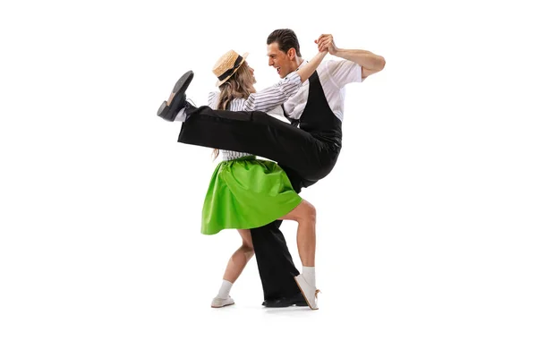 Musik Und Tanz Erstaunt Tanzen Junge Männer Und Frauen Retro — Stockfoto