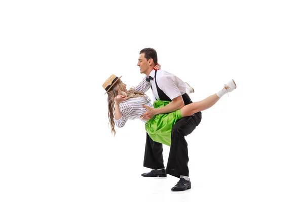 Expresszív Pár Táncosok Vintage Retro Stílusú Ruhák Tánc Társadalmi Tánc — Stock Fotó