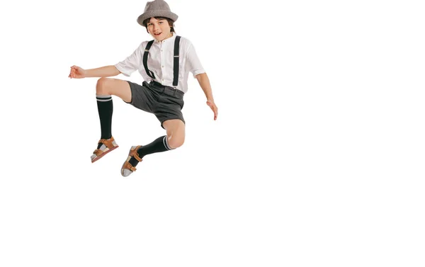Lycka Till Glad Leende Pojke Unge Retro Stil Outfit Mode — Stockfoto