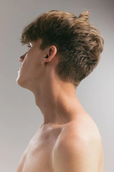 Calmness Closeup Young Man Teen Isolated Grey Studio Background Concept — Stockfoto