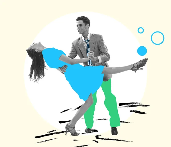 Jive Energetic Excited Dancing Couple Bright Retro 70S 80S Style — Stock Photo, Image