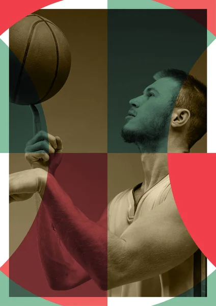Colagem Arte Contemporânea Com Jogador Basquete Profissional Posando Com Bola — Fotografia de Stock