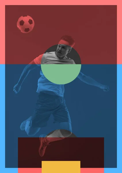 Halftone Effect Creative Artwork Soccer Football Player Motion Action Ball — Stock Photo, Image