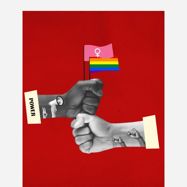 Lgbt Rights People Equality Concept Hands Lgbt Flag Red Background — Stock Photo, Image