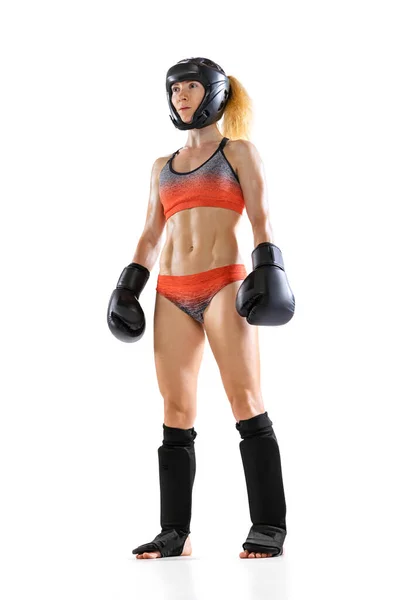 Steel Abs Sportive Woman Female Professional Kickboxer Sports Gloves Protective — Foto de Stock