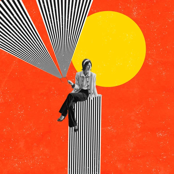 Colagem Arte Contemporânea Nova Ideia Inspiração Criativa Mulher Sobre Ilusão — Fotografia de Stock