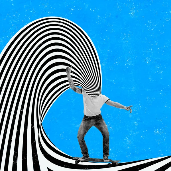 Collage Arte Contemporanea Nuova Idea Ispirazione Creativa Uomo Con Skateboard — Foto Stock