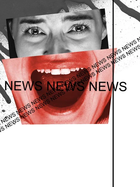 Contemporary Art Collage Conceptual Image Stressed Woman Control Speech Influence — Stock Photo, Image