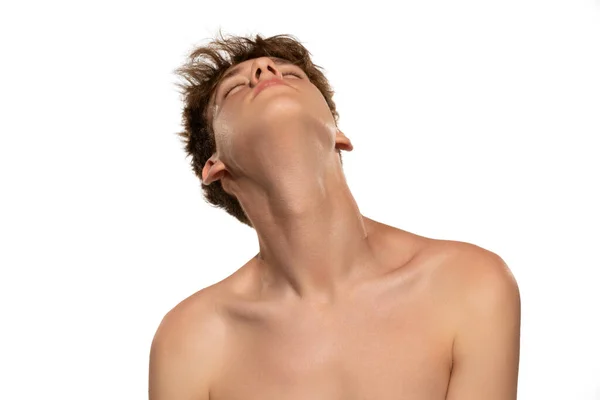 Neck Shoulders Young Handsome Boy Teen Well Kept Skin Isolated — Stok Foto