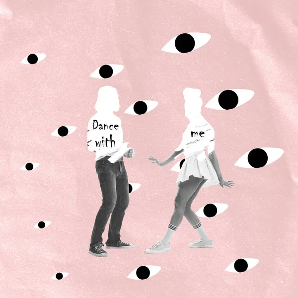 Hedendaagse Kunst Collage Conceptueel Beeld Met Dansende Man Vrouw Die — Stockfoto