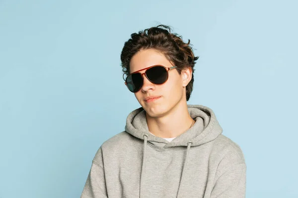 Dude Sunglasses Half Length Portrait Stylish Young Boy Teen Casual —  Fotos de Stock