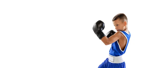 Flyer Sportive Little Boy Kid Boxer Gloves Shorts Training Isolated —  Fotos de Stock