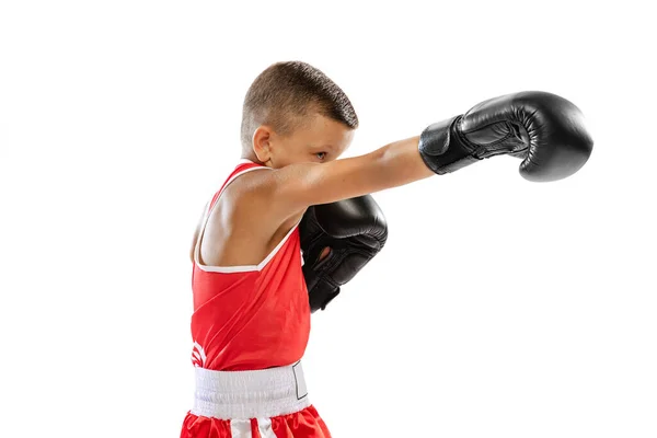 Champion Portrait Active Boy Beginner Boxer Sports Gloves Red Uniform —  Fotos de Stock