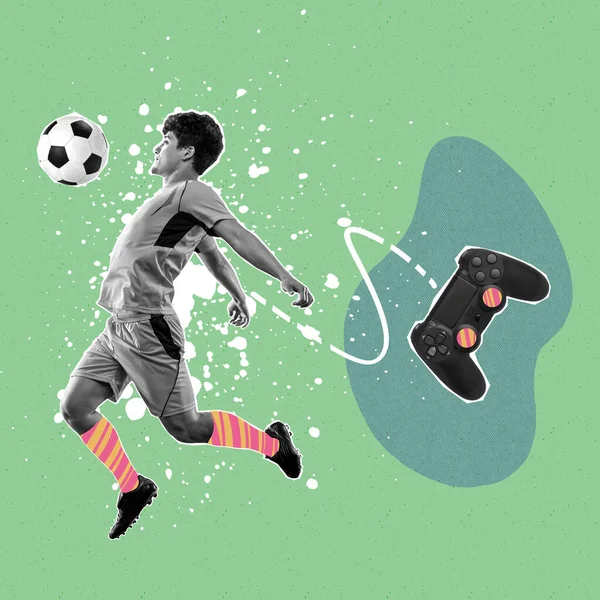 Jogos Desportivos Colagem Arte Contemporânea Jogador Futebol Masculino Profissional Movimento — Fotografia de Stock