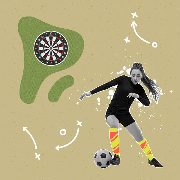Dribbling Ball Female Soccer Player Playing Football Light Background Drawings — Photo