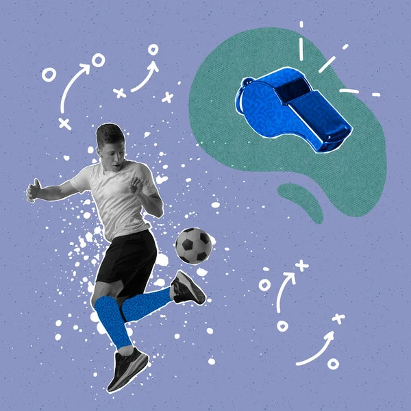 Jogos Desportivos Colagem Arte Contemporânea Jogador Futebol Masculino Profissional Movimento — Fotografia de Stock