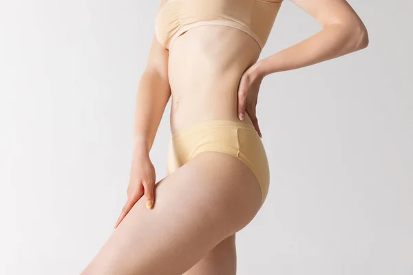 Wellness Health Slender Female Body Weraring Underwear Isolated Gray Background — ストック写真