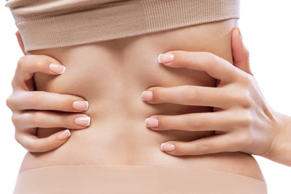 Arka Görüş Parmaklar Belde Nsan Derisinin Detaylı Dokusu Kadın Vücudunun — Stok fotoğraf