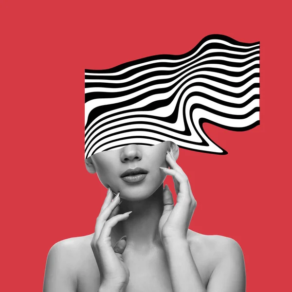 Contemporary Art Collage Tender Girl Hypnotic Optical Illusion Design Instead — Foto de Stock