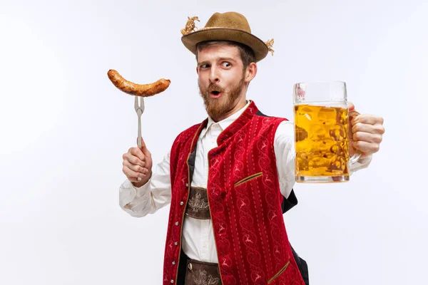 Wow Young Expressive Man Hat Wearing Fest Traditional German Costume — Fotografia de Stock