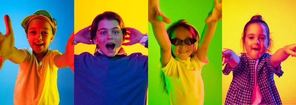 Happiness Horizontal Flyer Set Images Cute Kids Boys Girls Isolated — Fotografia de Stock