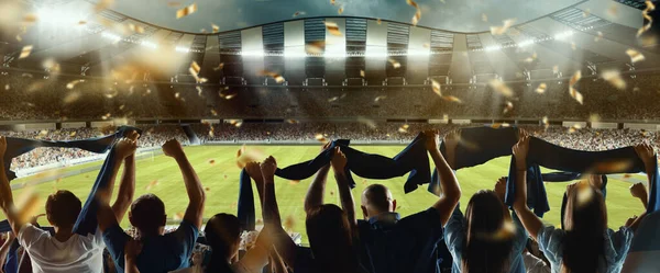 Wygrana Zwycięstwo Świętowanie Tylny Widok Piłki Nożnej Kibice Kibicują Swojej — Zdjęcie stockowe
