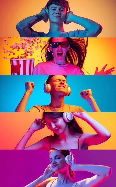 Película Baile Música Collage Creativo Imágenes Niñas Niños Emocionados Escuchando — Foto de Stock