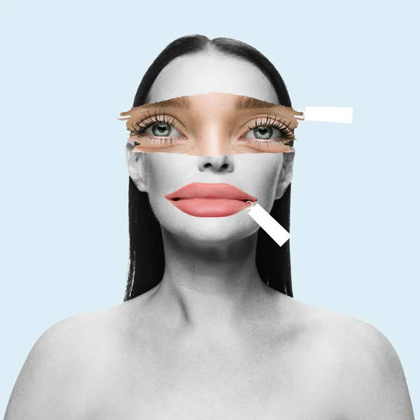 Price Beauty Contemporary Art Collage Young Woman Doing Plastic Surgery — 스톡 사진