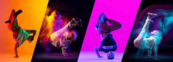 Energitic Dancers Collage Young Men Women Break Dance Hip Hop — Stock Photo, Image