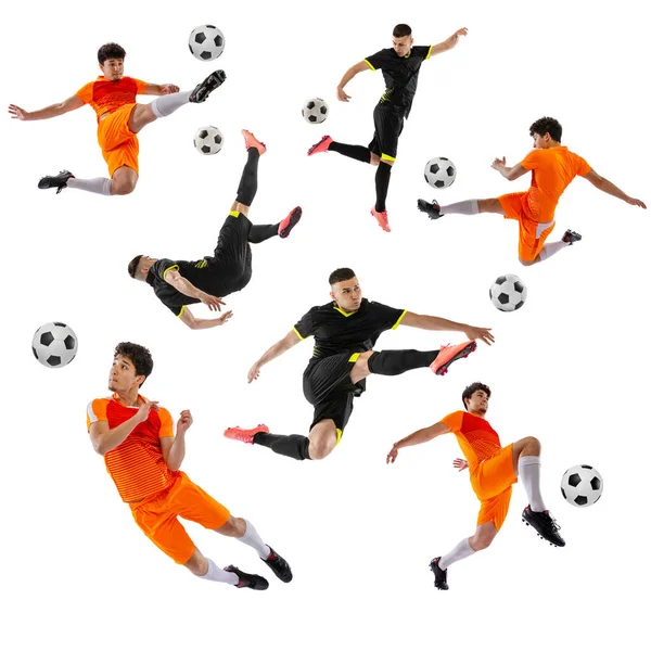 Professional Sport Collage Made Dynamic Portraits Male Soccer Football Players — Stock Fotó