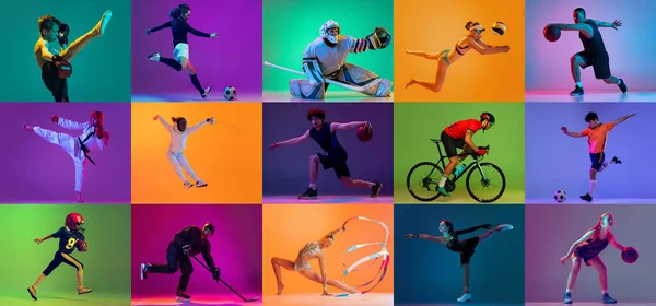 Summer Winter Sports Set Images Professional Sportsmen Isolated Multicolored Neoned — ストック写真