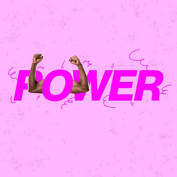 Creative Design Male Hands Showing Power Muscles Isolated Pink Background — Φωτογραφία Αρχείου