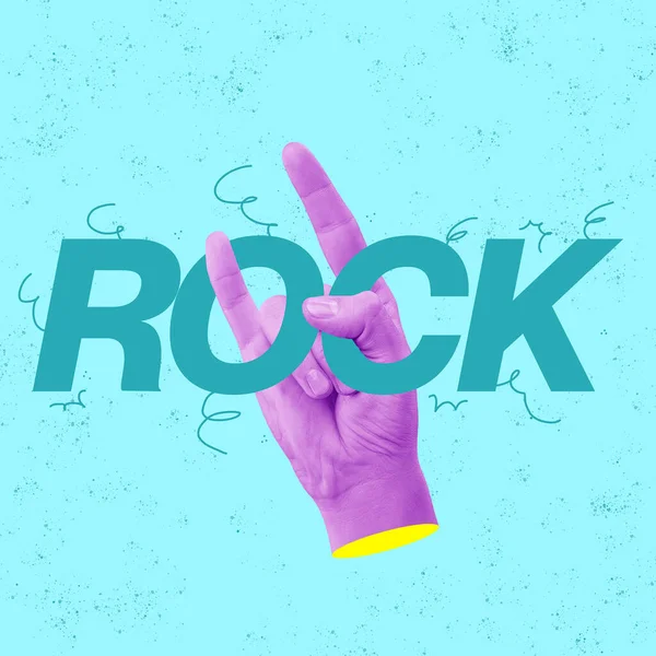 Creative Colorful Design Male Hand Showing Rock Roll Gesture Symbol — 스톡 사진