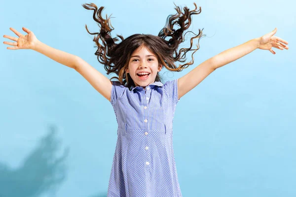Happiness Joy Fun Portrait Winsome Little Girl School Age Kid — Photo