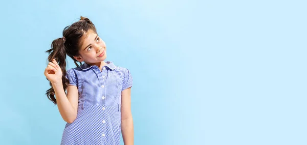 Dreaming Portrait Winsome Little Girl School Age Kid Summer Dress — Fotografia de Stock