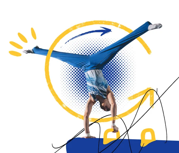 Handstand Sportive Little Boy Professional Gymnastics Artist Doing Exercises Isolated — Stok fotoğraf