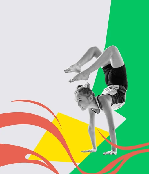 Kids Sport Contemporary Art Collage Flexible Beautiful Little Girl Gymnastics — Stock Fotó
