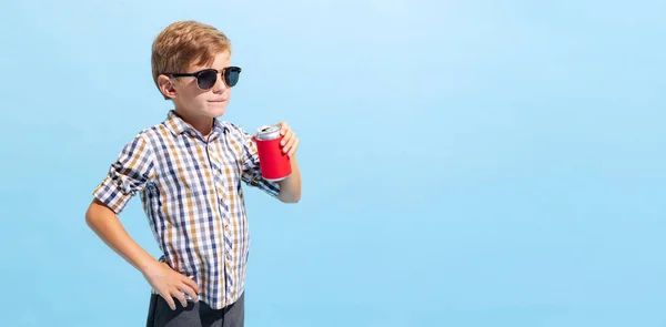 Style One Cool Little Boy Kid Sunglasses Posing Isolated Light — Fotografia de Stock