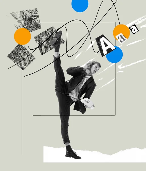 Contemporary Art Collage Businessman Standing Twine Leading Business Phone Conversation — Fotografia de Stock