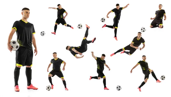 Sport Movements Set Collage Made Shots Male Professional Soccer Player —  Fotos de Stock