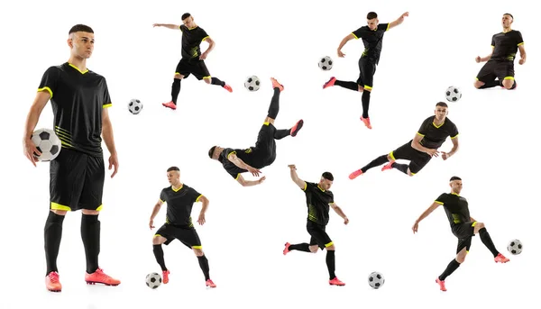 Sportbewegingen Set Collage Gemaakt Van Shots Van Mannelijke Professionele Voetballer — Stockfoto