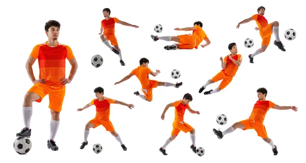 Sport Movements Set Collage Made Shots Male Professional Soccer Player — Stock Photo, Image