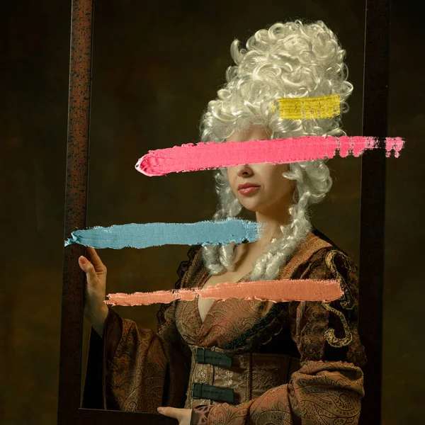 Mystery Mysticism Riddle Portrait Girl Image Medieval Viscountess Multicolored Strokes — Fotografia de Stock