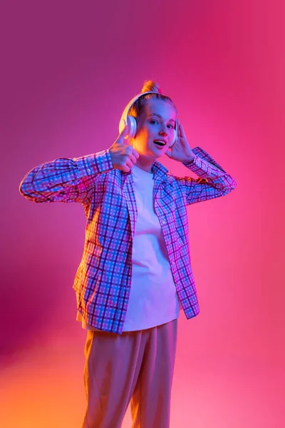 Thumb Portrait Adorable Young Girl Student Wearing Plaid Shirt Isolated — Stock Photo, Image