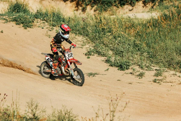 Dnipro Ukraine July 2022 Ukrainian Beginner Motorcycle Rider Driving Enduro — Stock Photo, Image